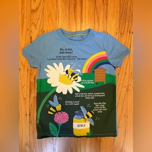 Mini Boden Fun Fact T-shirt, Surfboard Blue Bees Honey, size 6